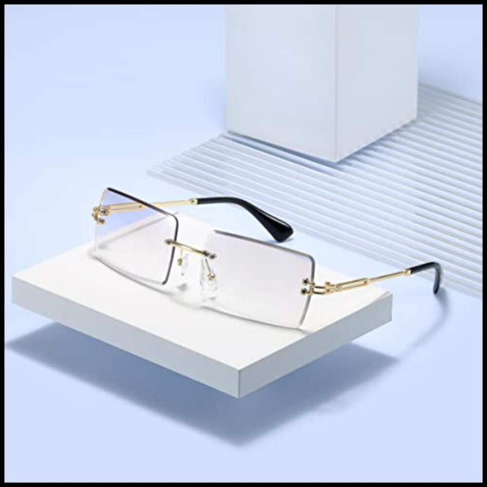 Rimless Rectangle Sunglasses Ultralight UV400 Eye… - image 5